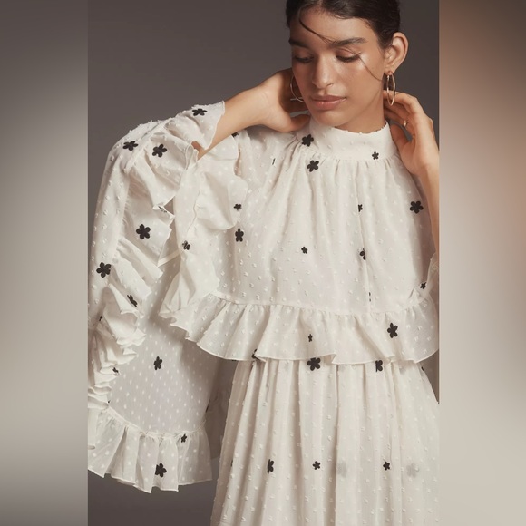 ANTHROPOLOGIE MARE MARE  Embroidered Chiffon Cape Swing Mini Dress medium - Picture 4 of 15